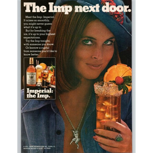 1975 Imperial Whiskey The Imp Vintage Print Ad The Girl Nextdoor Sexy Smirk 70s - Picture 1 of 1